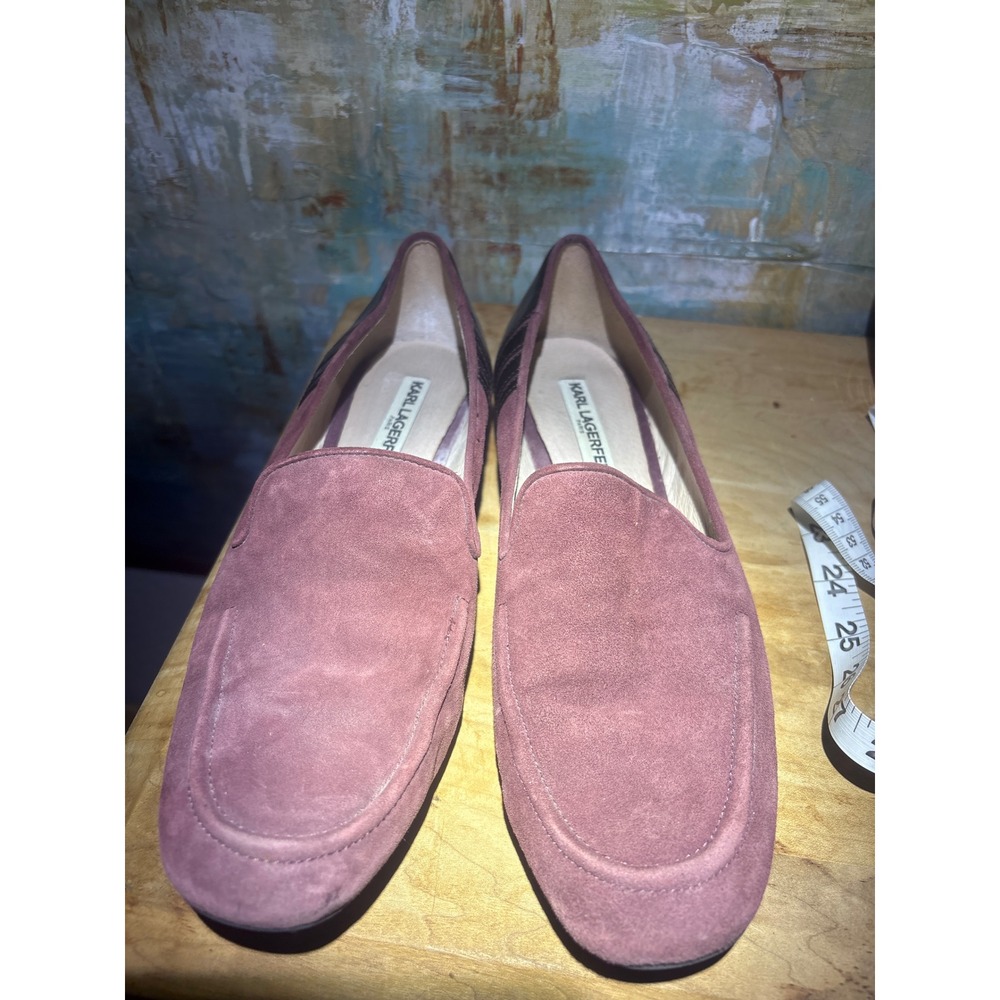 Karl Lagerfeld Paris Womens Plum Suede Patent Leather Smoking Loafers Size 9 M - Picture 2 of 8